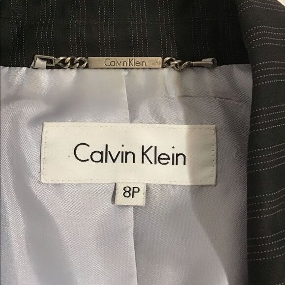 Calvin Klein Petites Gray Pinstripe Two-Button - Picture 3 of 5